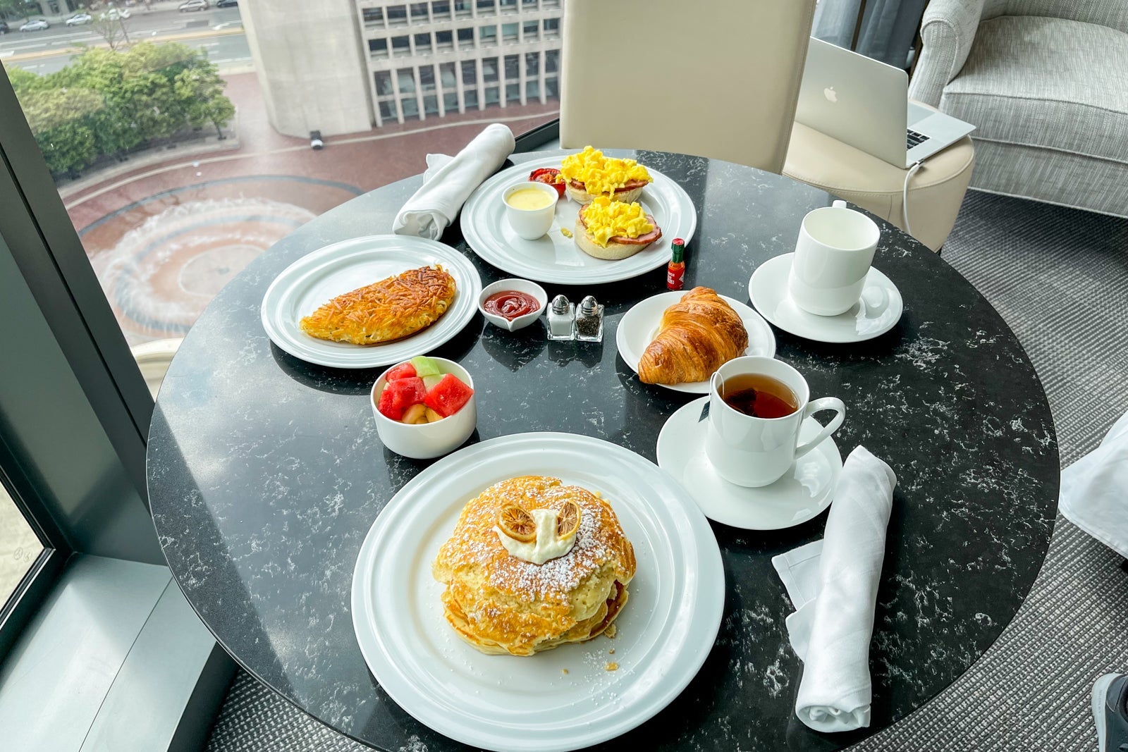 room service breakfast at Four Seasons One Dalton Street, Boston