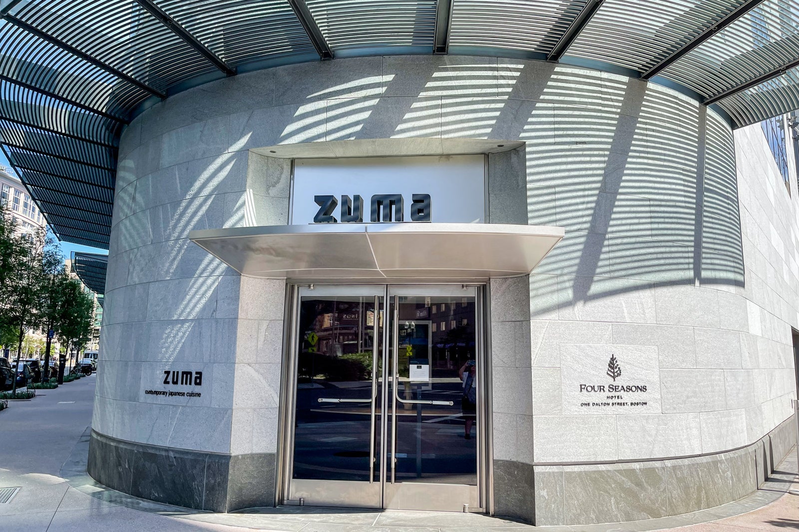 Exterior entrance to Zuma at Four Seasons One Dalton Street, Boston