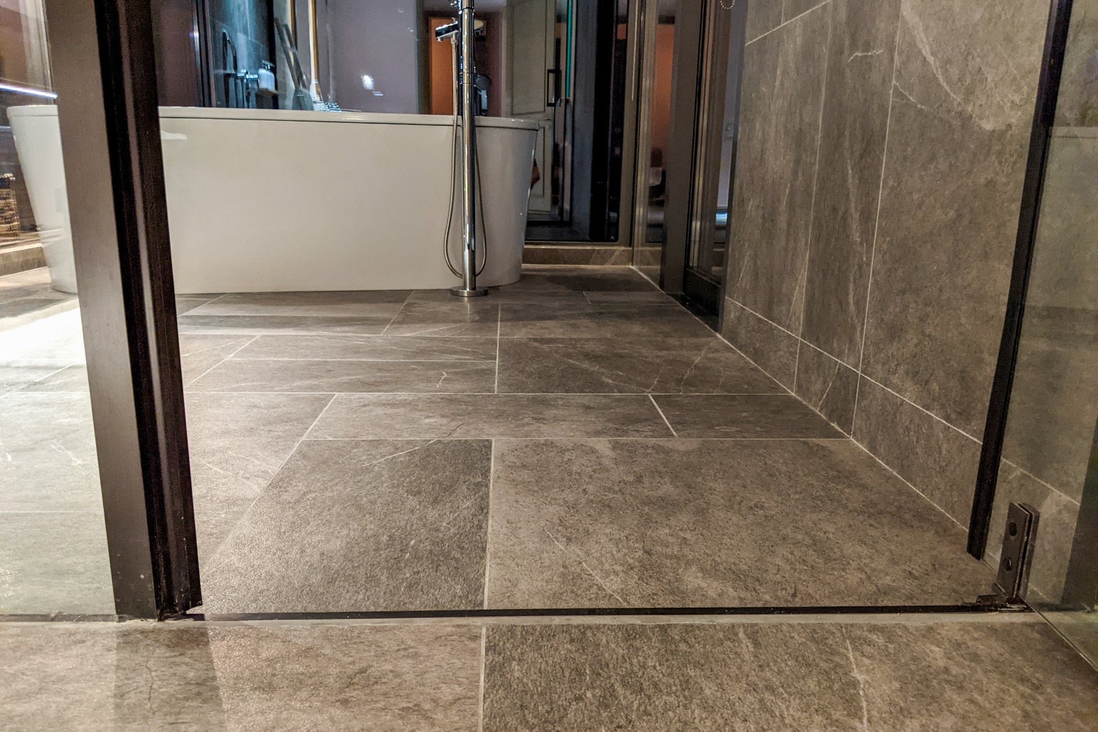 Lip between sink area and shower area