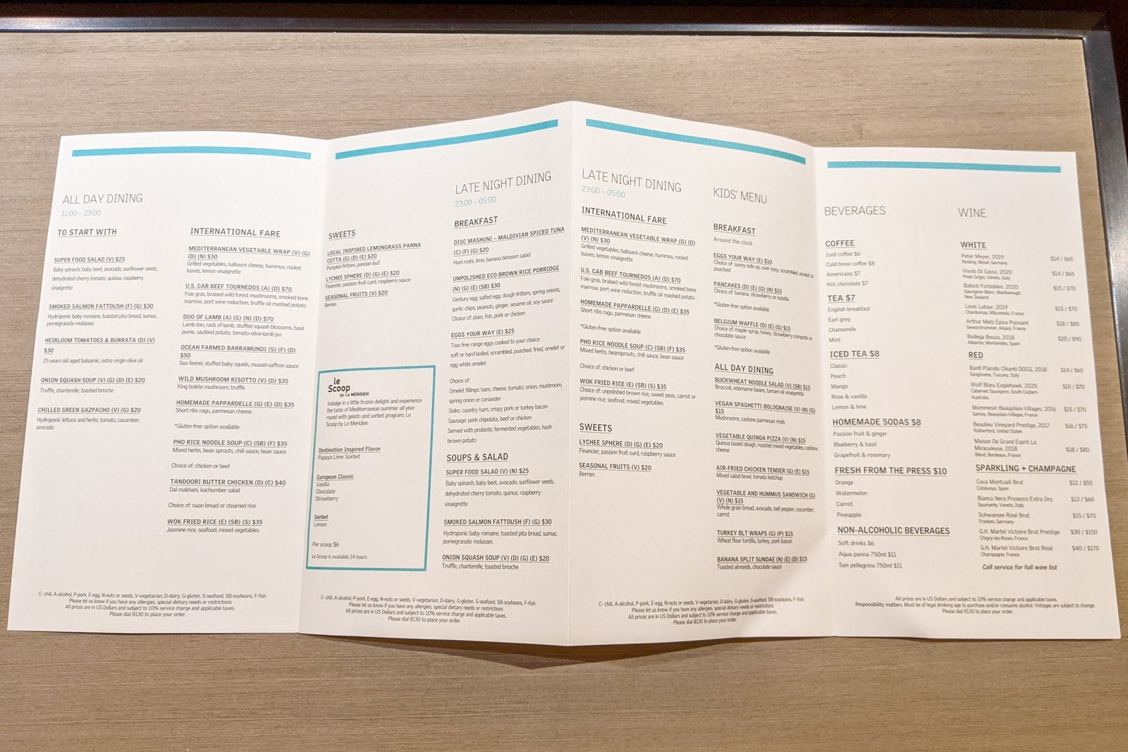 Room service menu