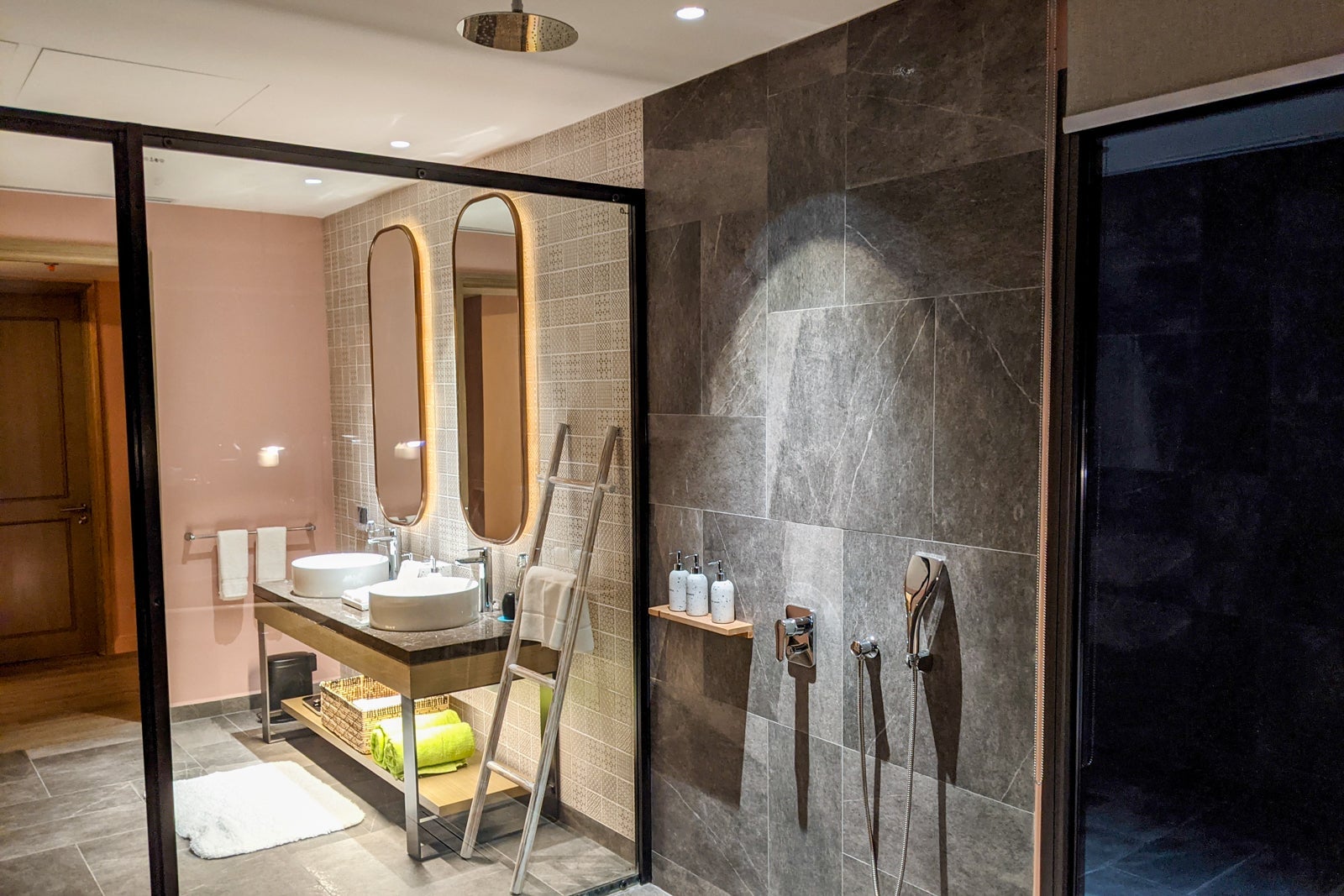 Shower in a sunrise overwater villa at the Le Meridien Maldives