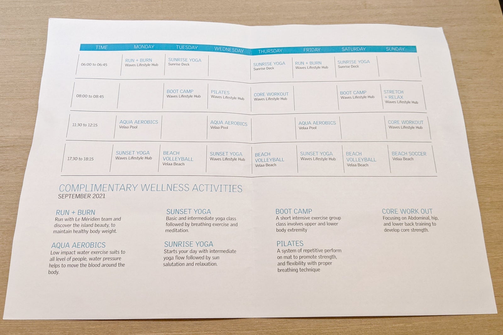 Wellness activities calendar