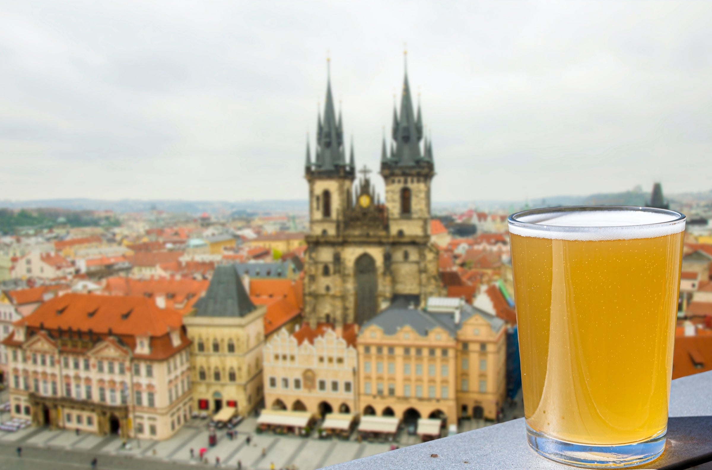 Beer in front of Prague's Old Town Square