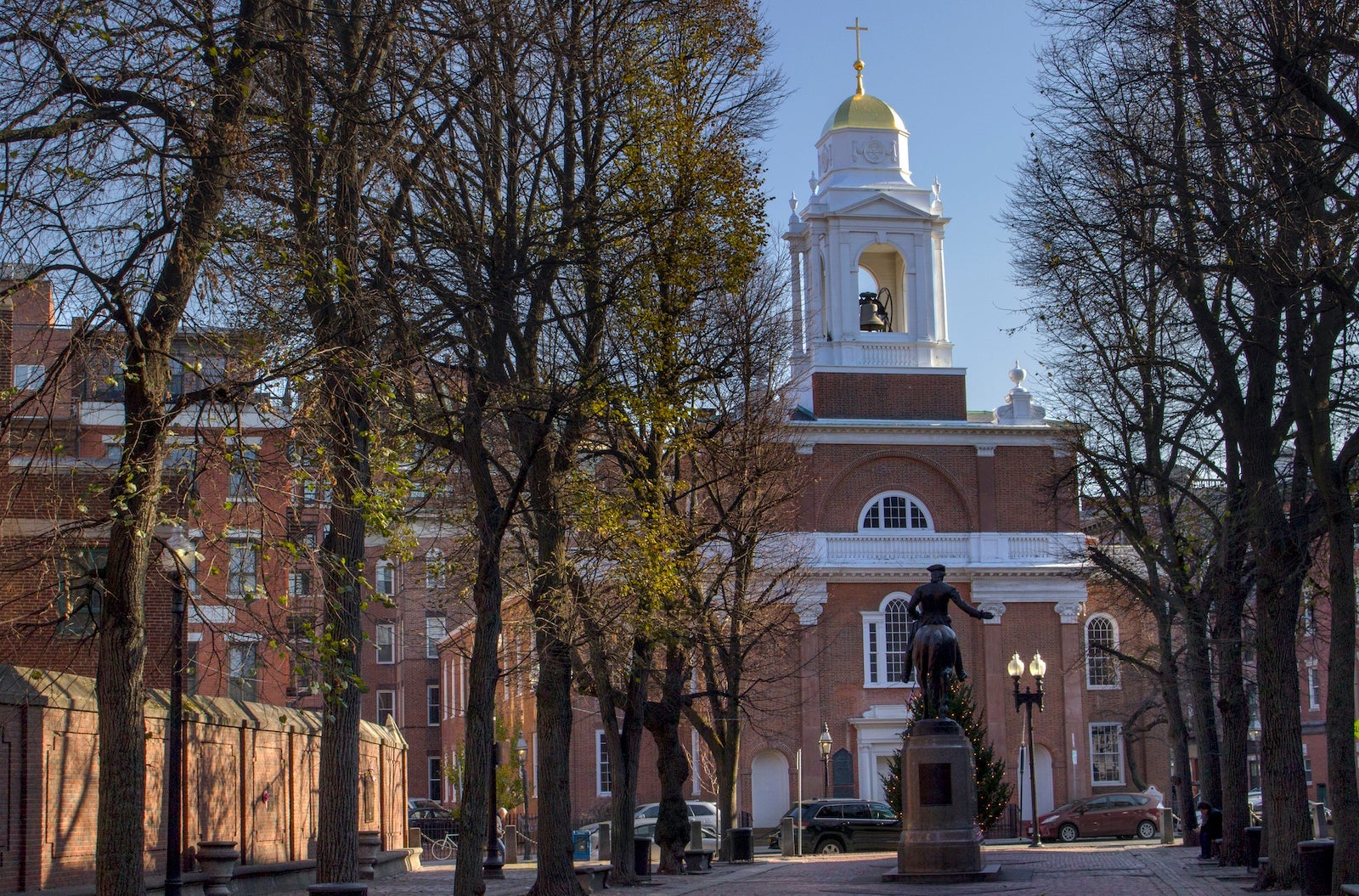 The Paul Revere Monument in the historic North End neighborhood of Boston.