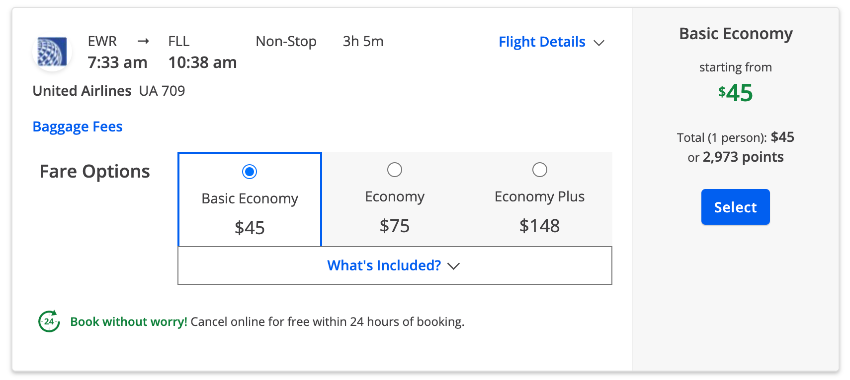 Chase Travel flight screenshot