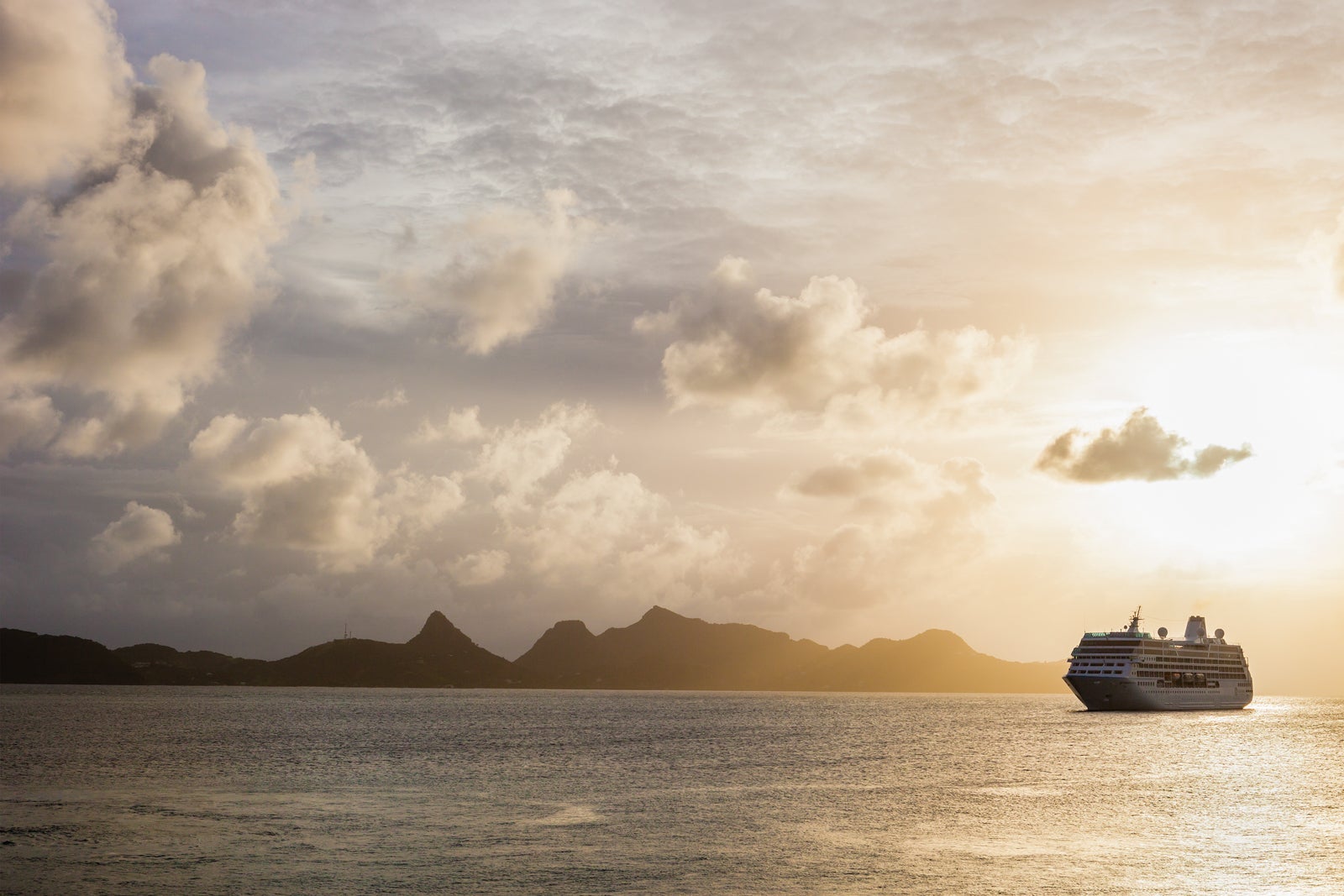 cruise ship at sunset