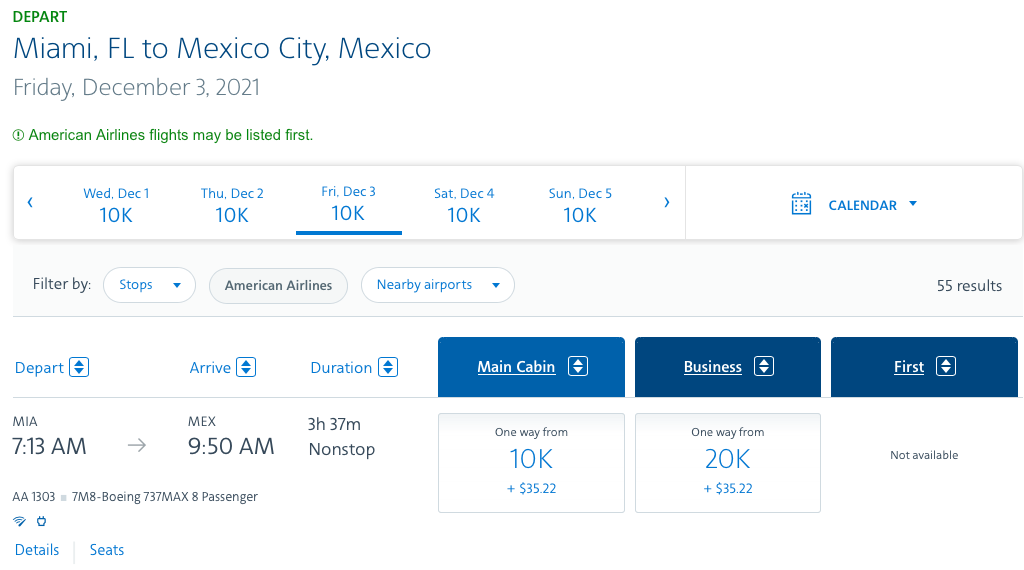 Flight results on AA.com