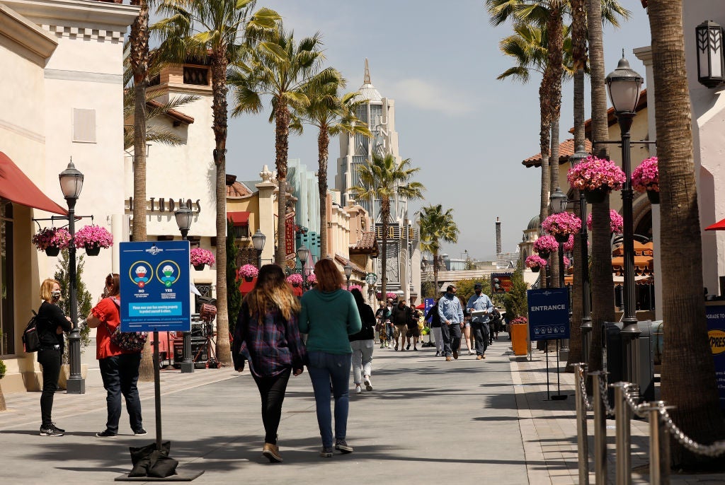 LOS ANGELES, CA - APRIL 15: Universal Studios Hollywood is welcoming guests back to the Theme Park Friday, April 16 to experience the thrill rides and attractions. Universal Studios Hollywood is working with health and government officials to implement new health and safety procedures that include controlled capacity to enforce physical distancing and required face coverings as safeguards for the Coronavirus pandemic. In accordance with government guidelines, only California residents may visit at this time. Universal City Hollywood on Thursday, April 15, 2021 in Los Angeles, CA.