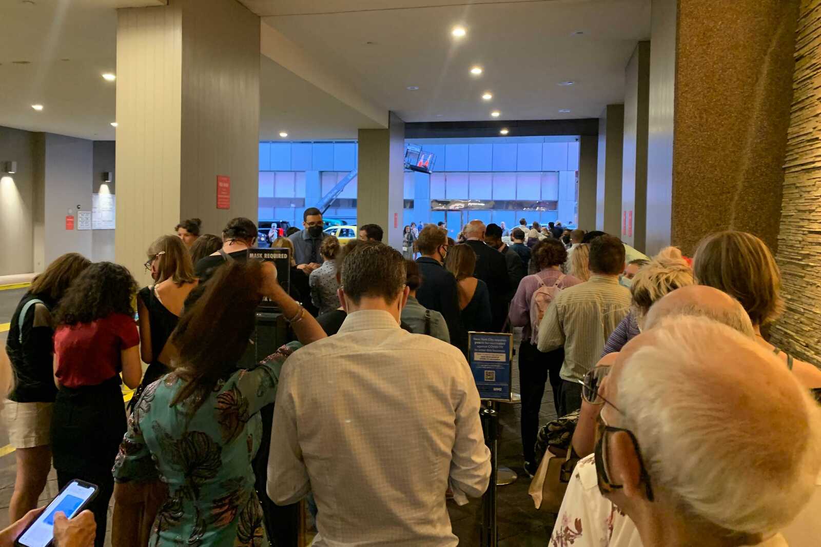 Guests wait to enter Walter Kerr Theatre