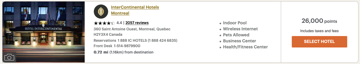 InterContinental Montreal Award Night Price in November
