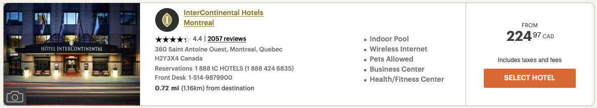 InterContinental Montreal Paid Stay in November