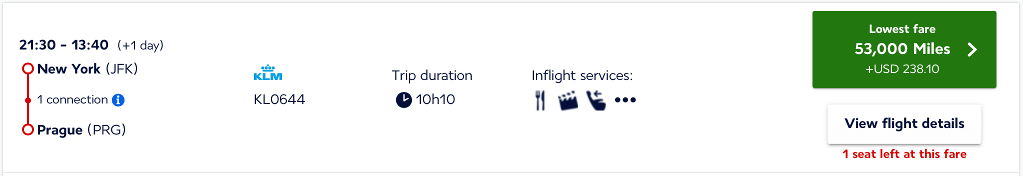 JFK to PRG Flying Blue award