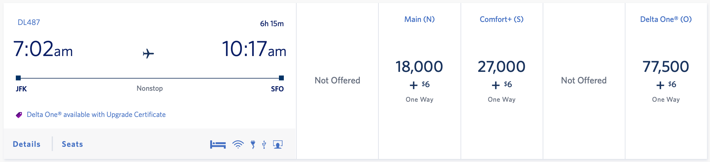 JFK to SFO SkyMiles award ticket