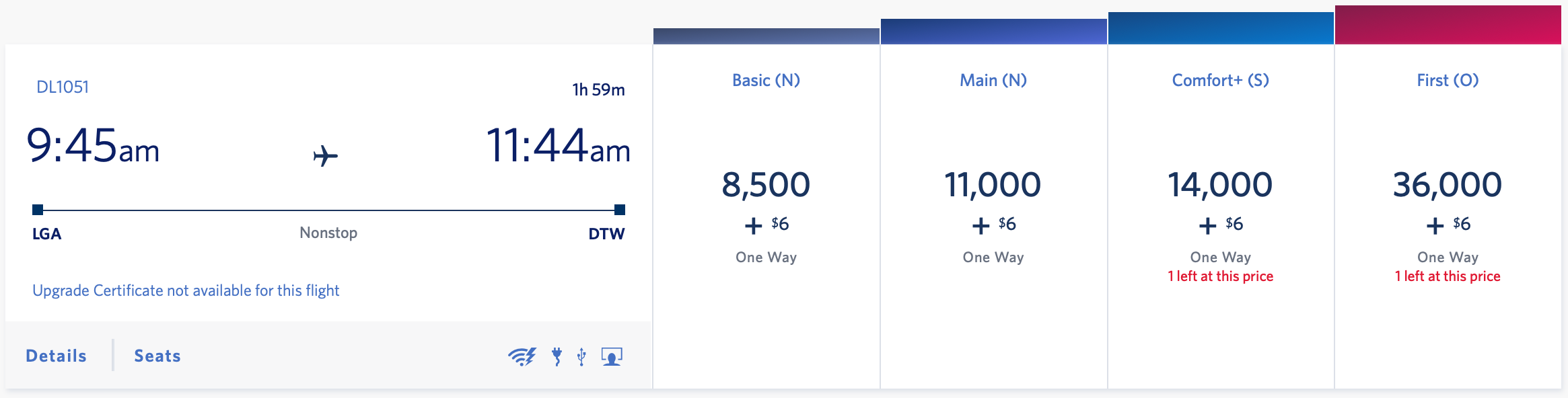 LGA to DTW SkyMiles award ticket