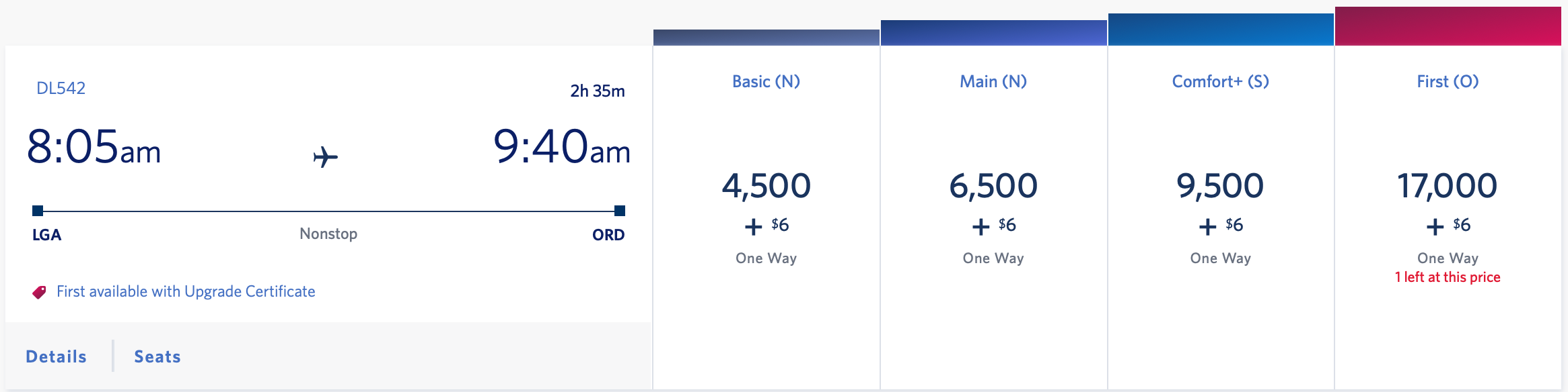 LGA to ORD SkyMiles advance booking award ticket