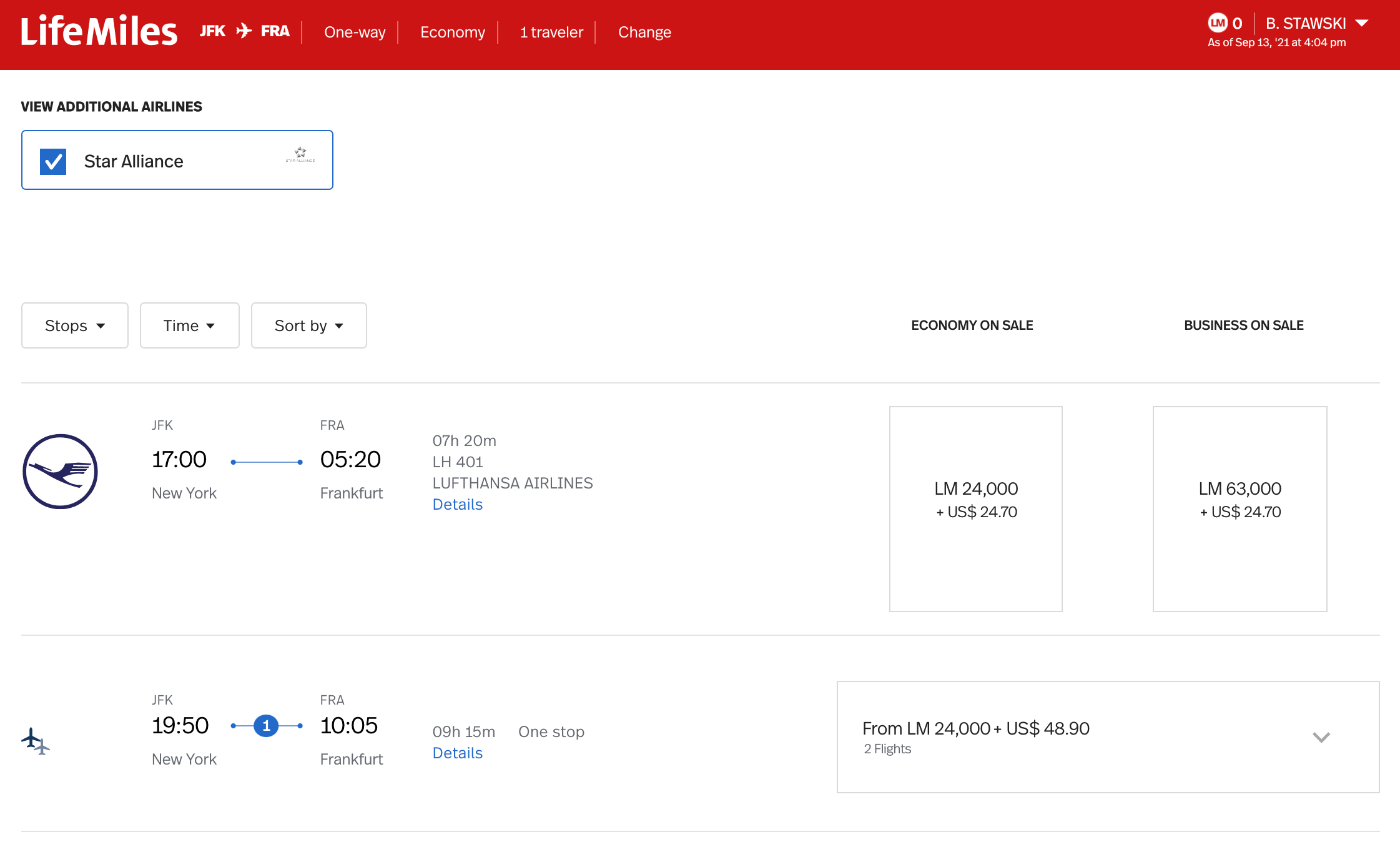 LifeMiles availability