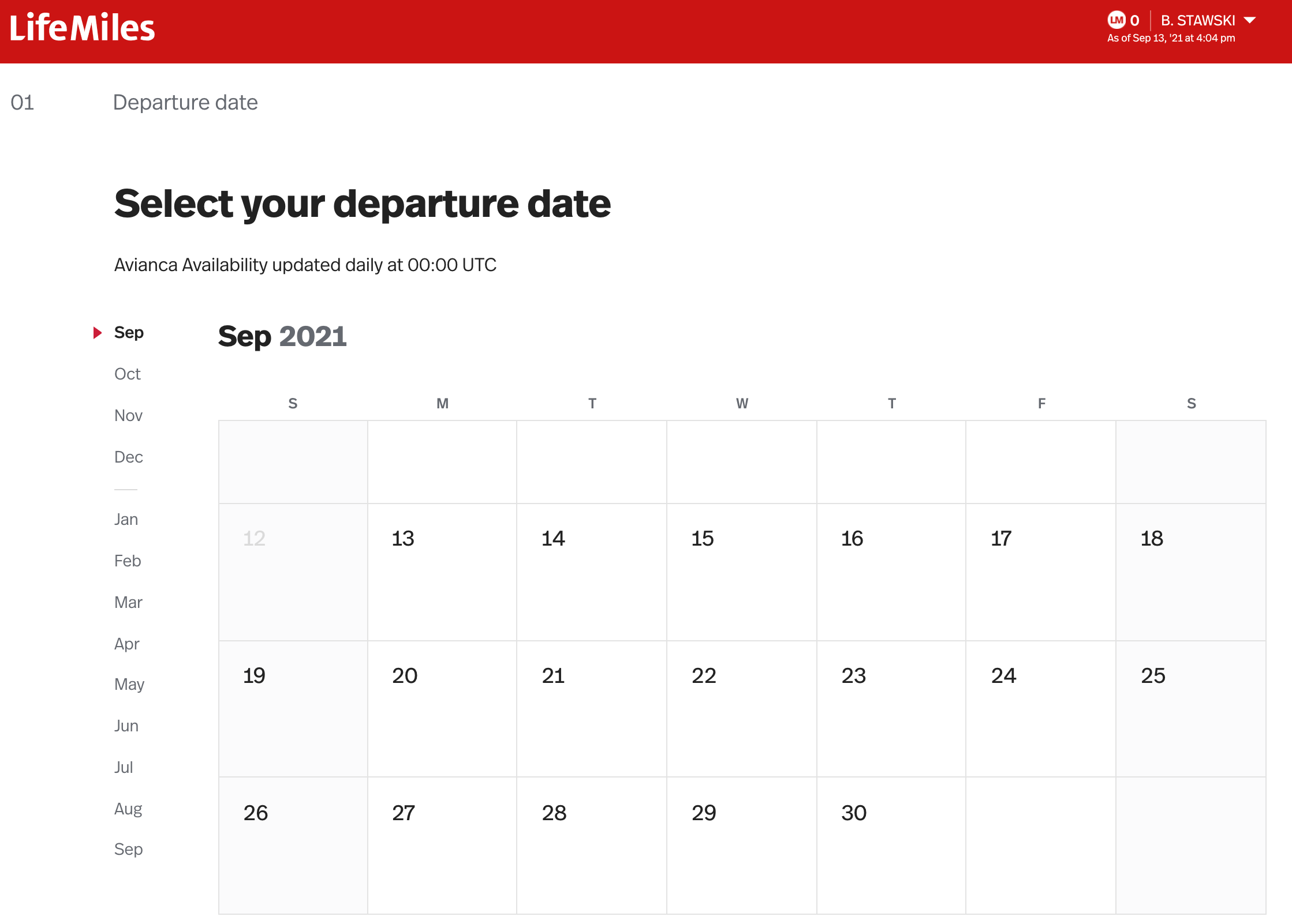 LifeMiles calendar