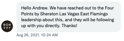 Message from Marriott assistance line