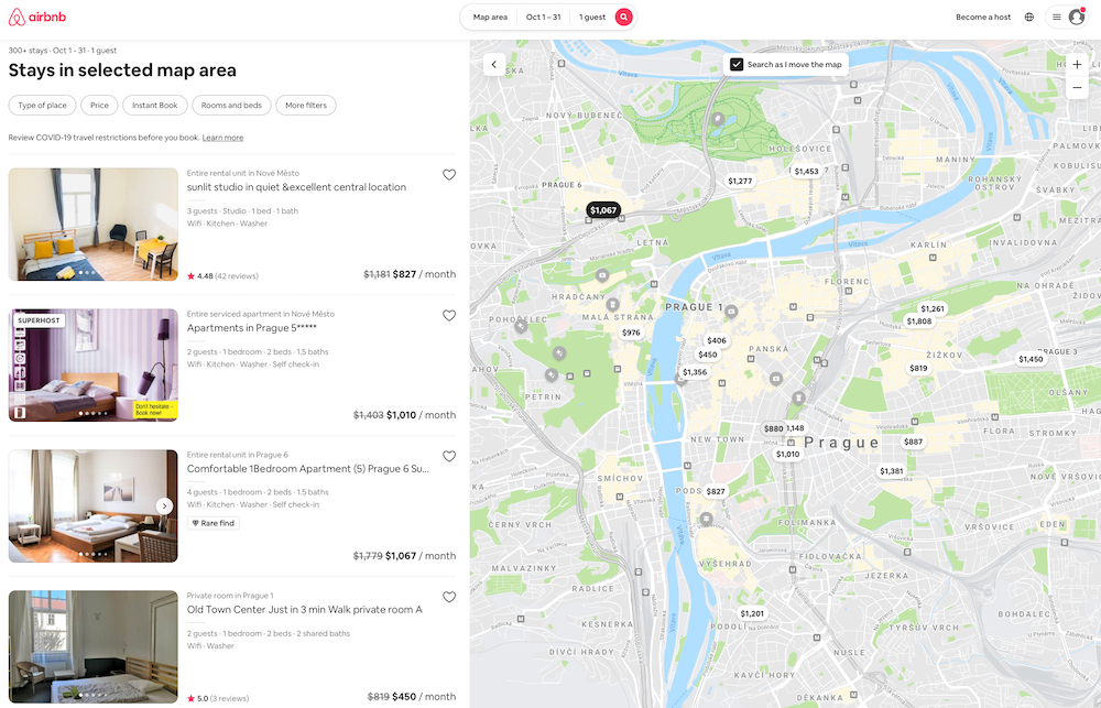 Monthly Airbnb options in Prague