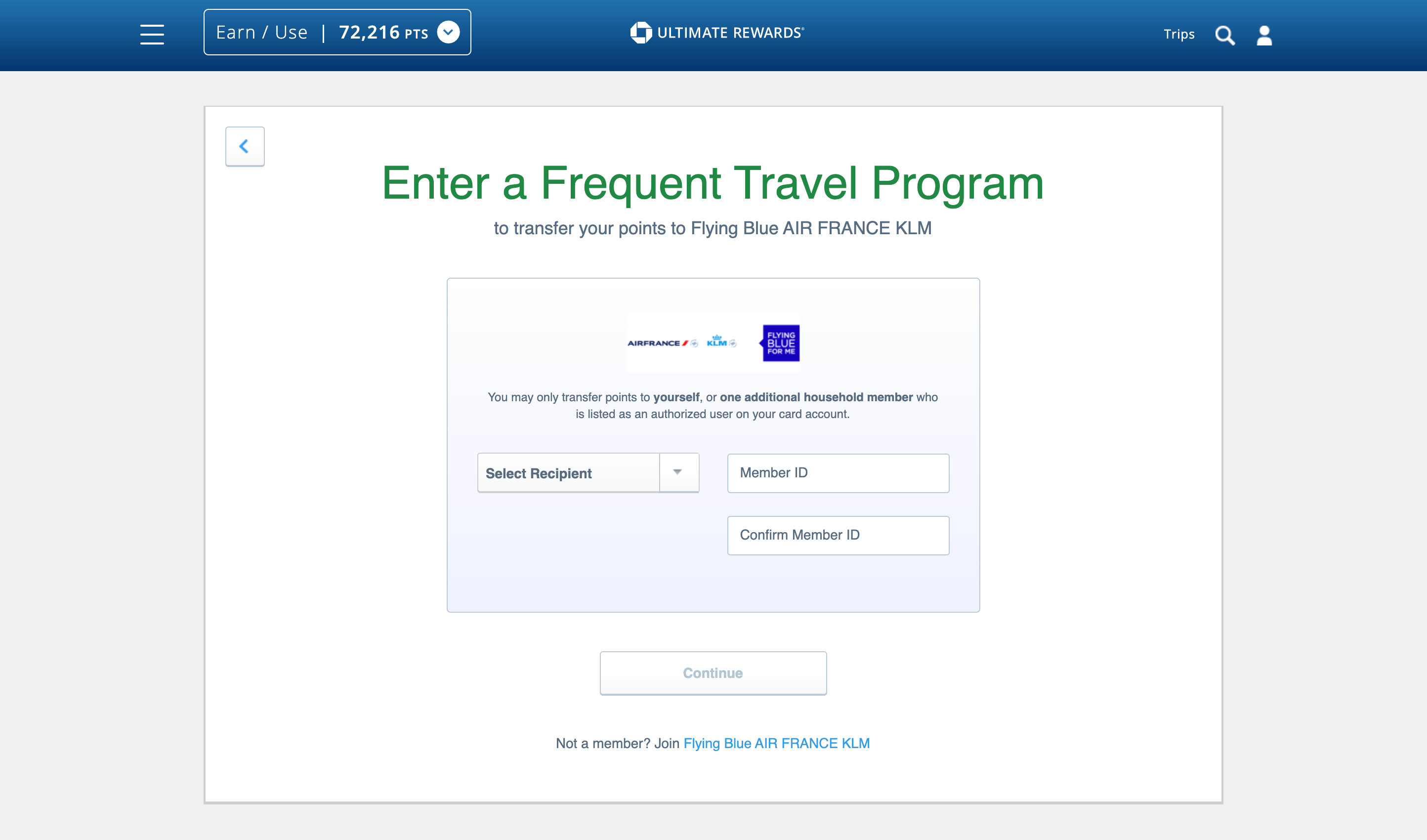 Screenshot of the Chase Ultimate Rewards portal