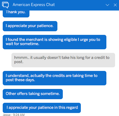 American Express chat screenshot.