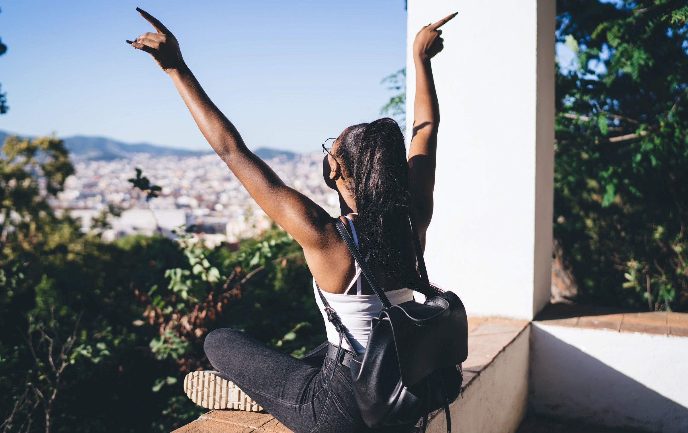 Solo traveler wearing a backpack