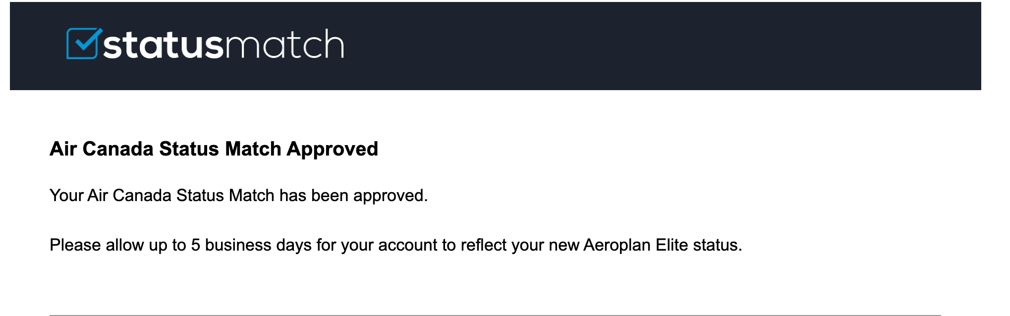 Status match approved