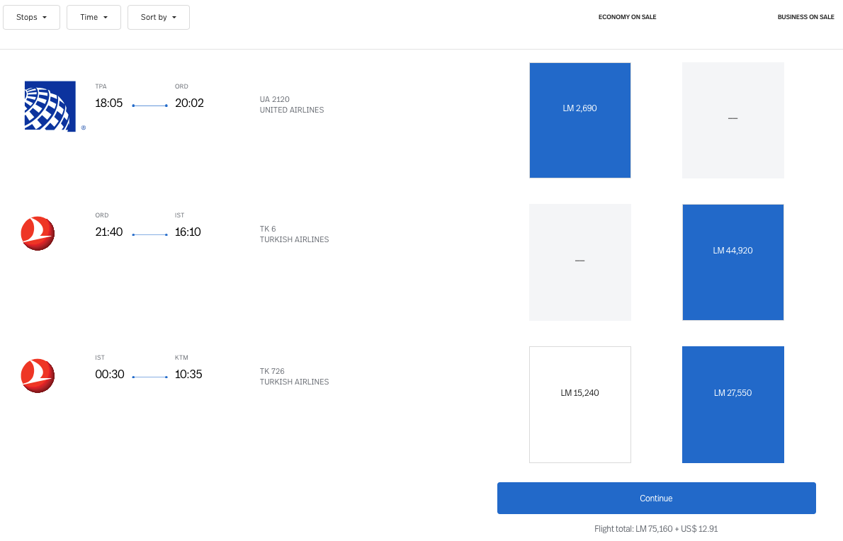 TPA to KTM LifeMiles award ticket