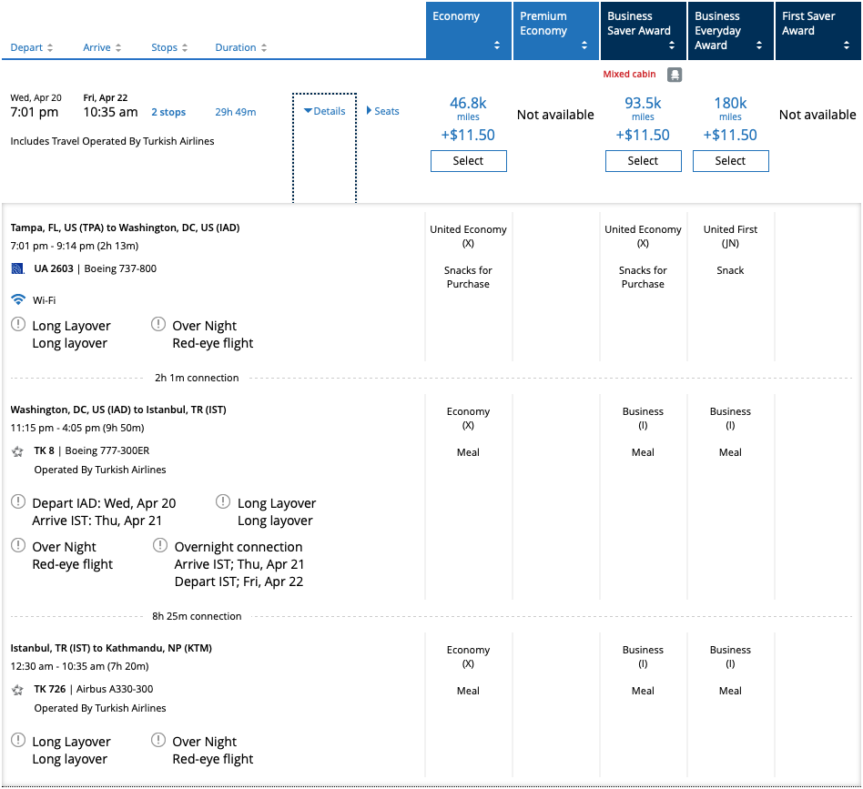 TPA to KTM United itinerary