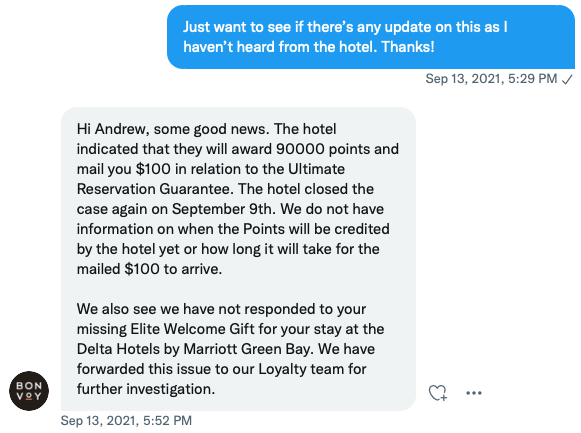 Third Twitter DM from Marriott