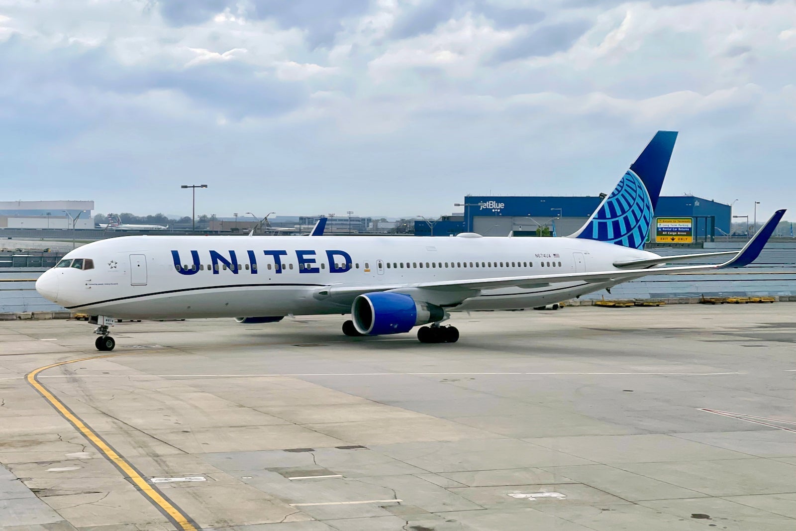 A photo of a grounded Boeing plane from United Airlines.