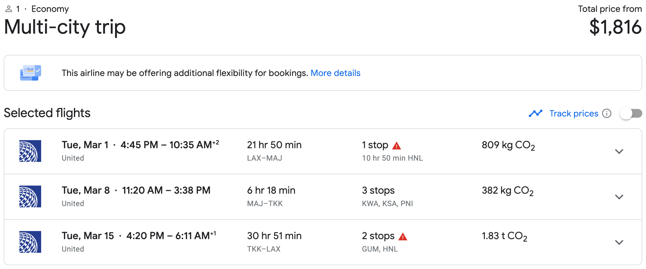 United Island Hopper Paid Ticket on Google Flights