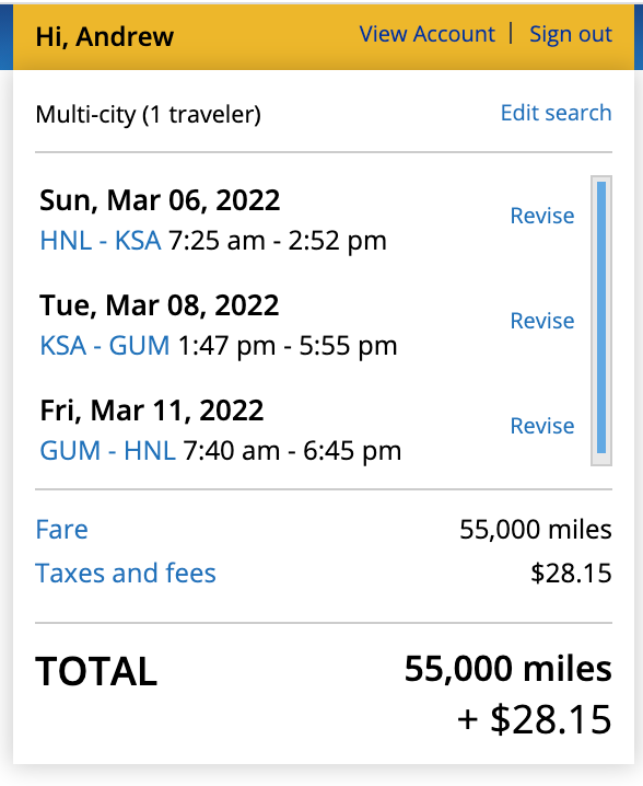 United Island Hopper itinerary from Hawaii