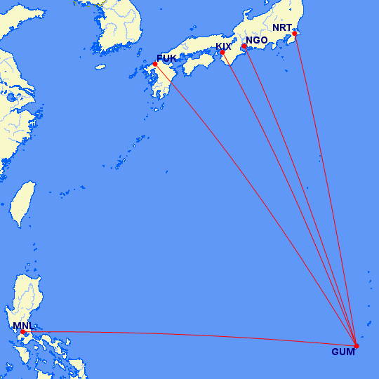 United's Guam to Asia Routes
