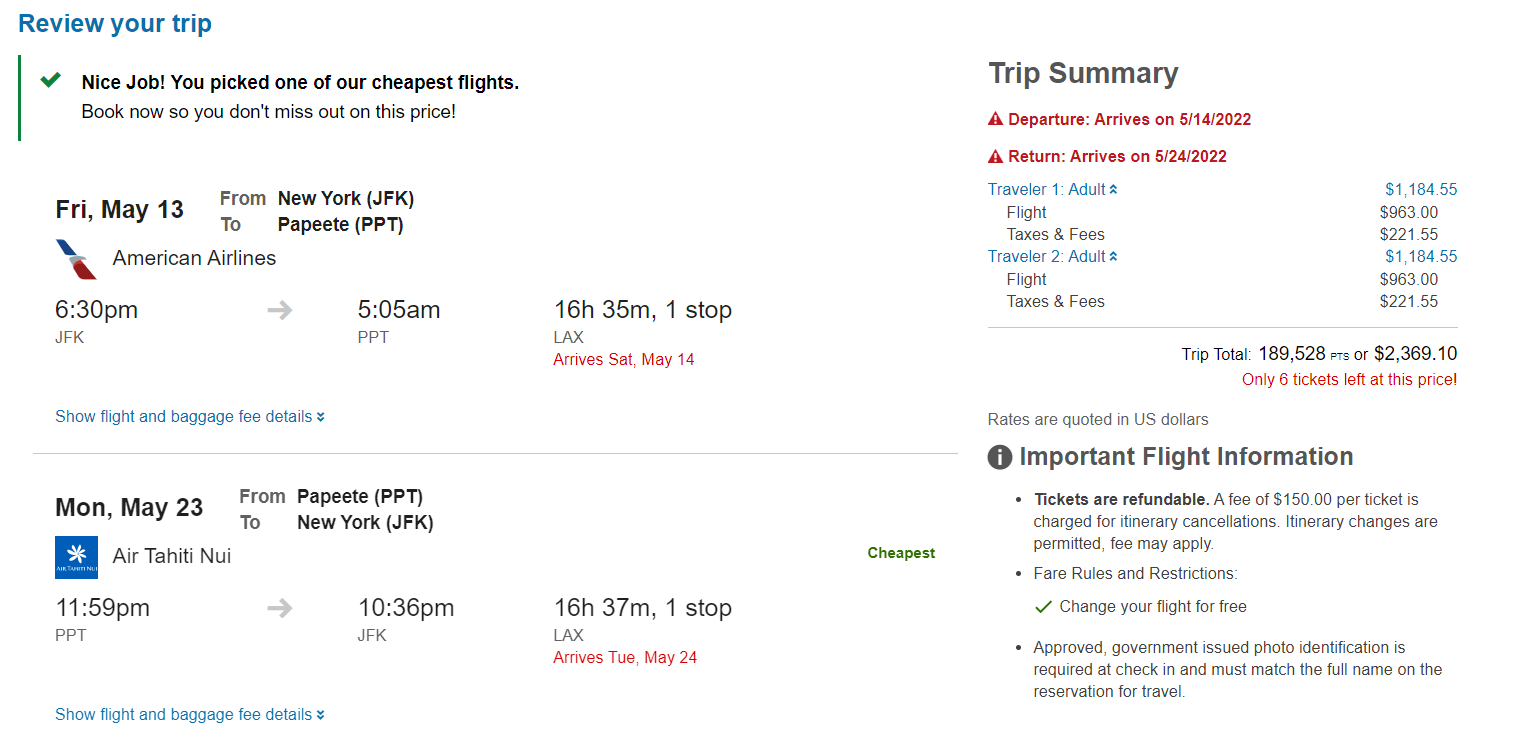 Booking a flight through the Chase travel portal