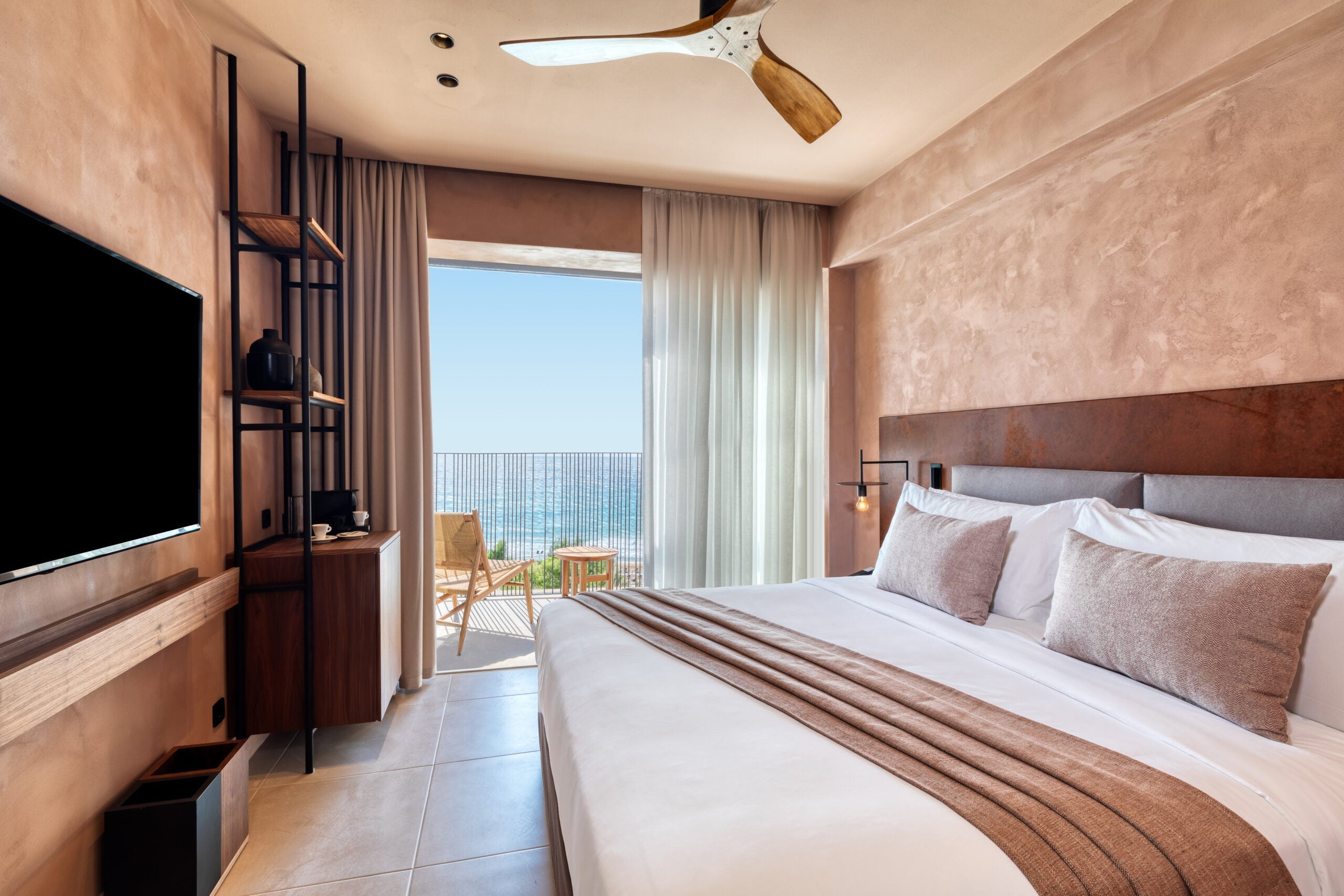 View of a standard bedroom at the Domes of Corfu in Greece