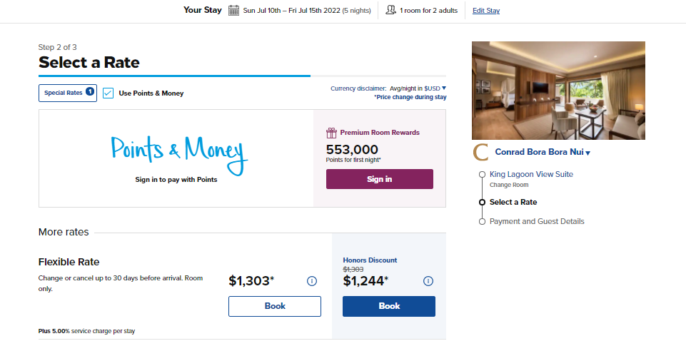 Pricing for Conrad Bora Bora