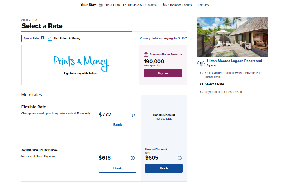 Pricing for Hilton Moorea