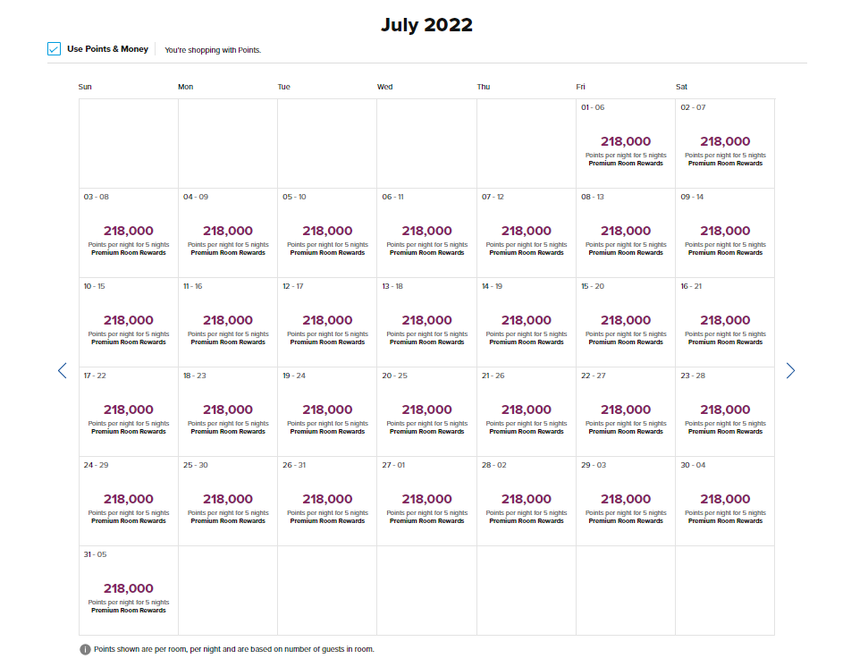 Calendar search for Hilton Moorea in July 2022