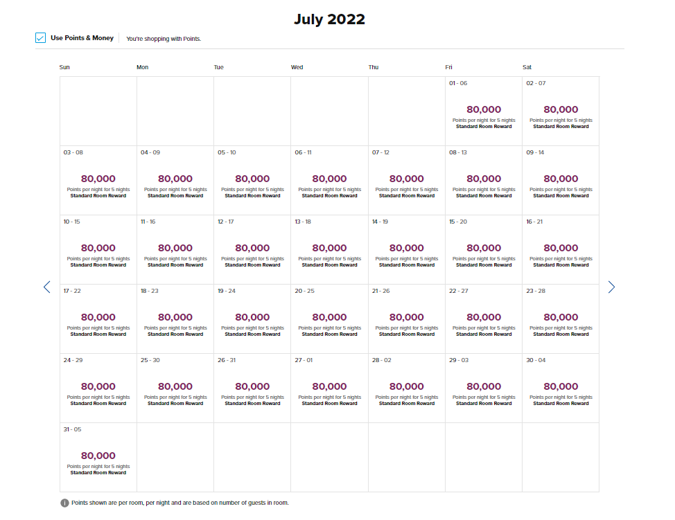 Calendar search for Hilton Tahiti in July 2022
