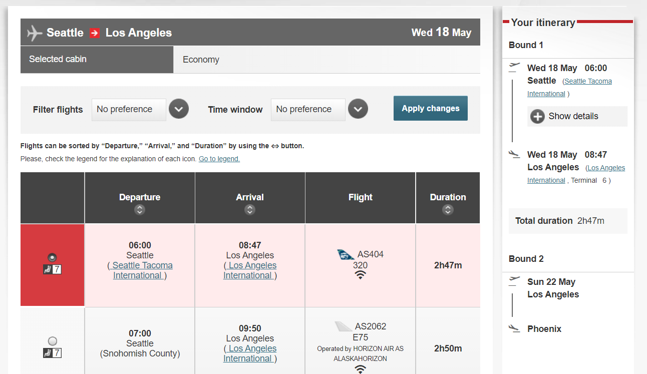 Booking Alaska flights through JAL