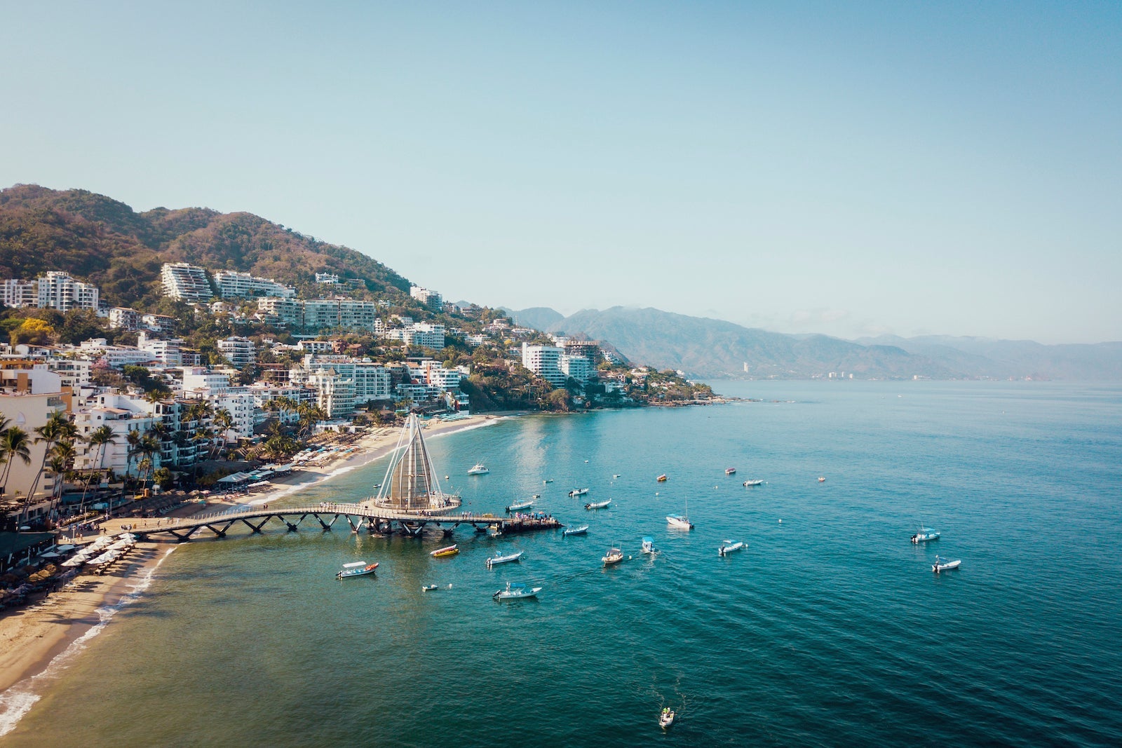 Playa Los Muertos - beach and pier in Puerto Vallarta, Jalisco, Mexico. Aerial view.