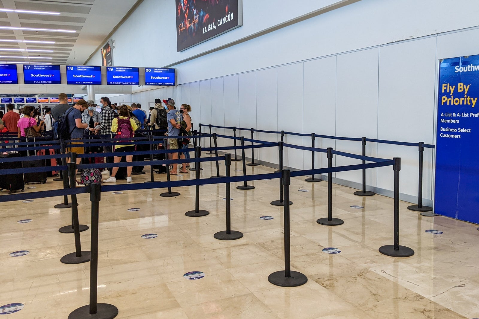 Southwest check-in area in Cancun