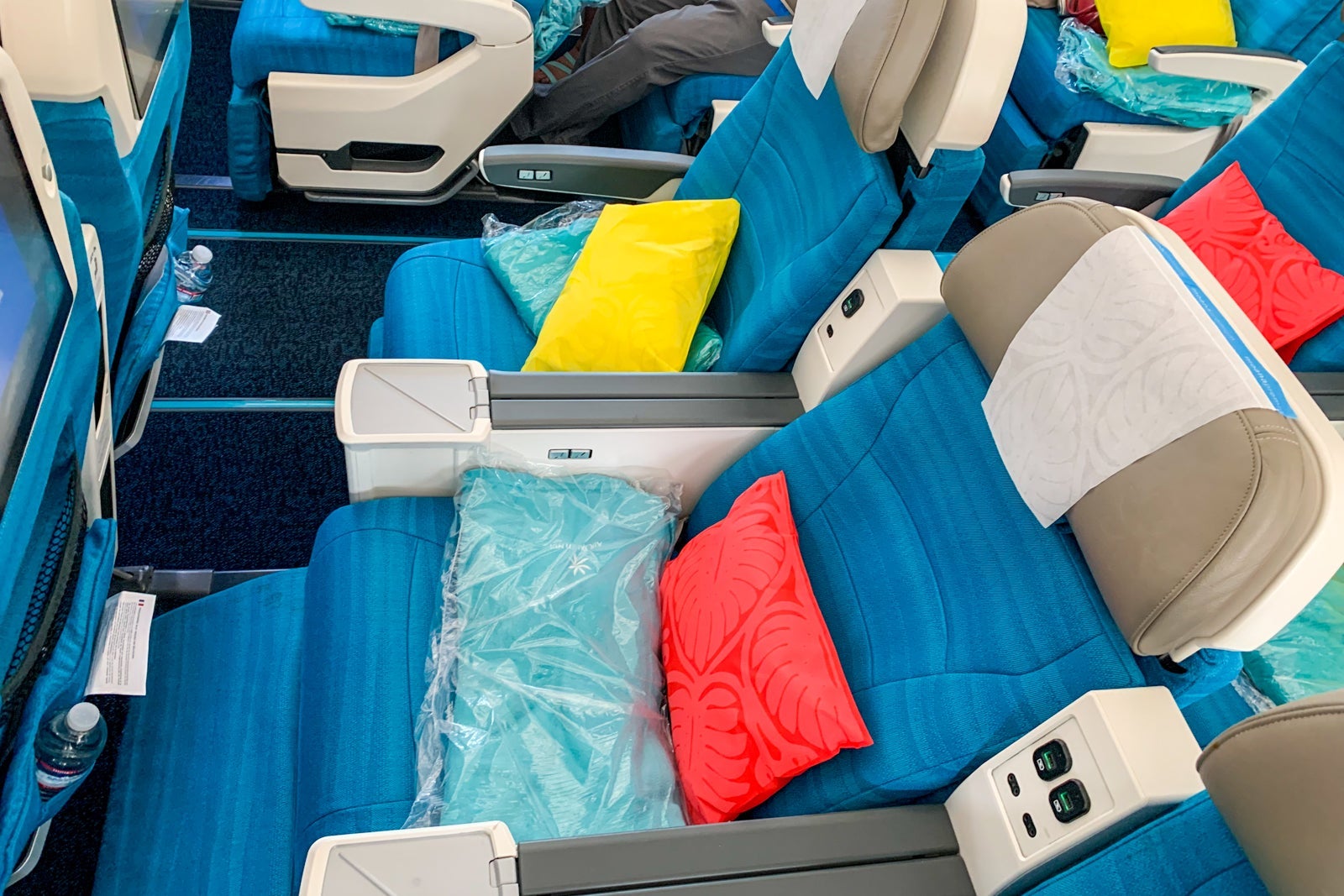 Fully reclined premium economy seat on Air Tahiti Nui