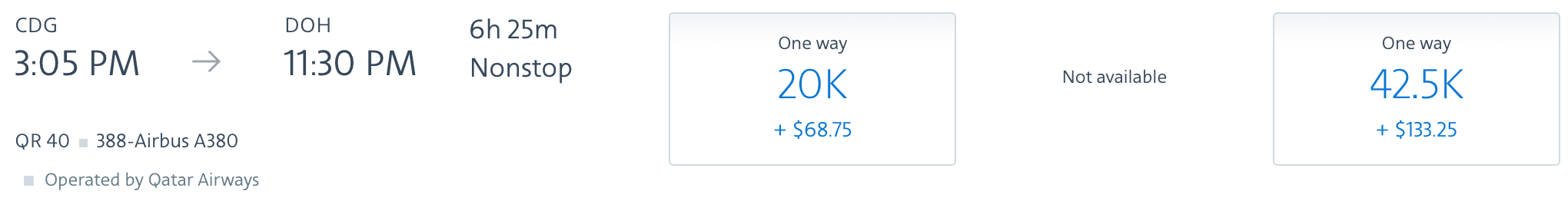 AAdvantage award CDG DOH A380