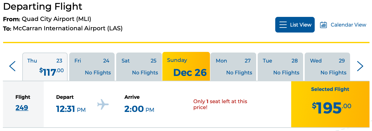 Allegiant MLI to LAS price
