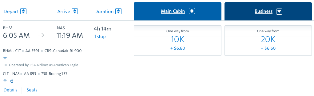 BHM to NAS American award ticket
