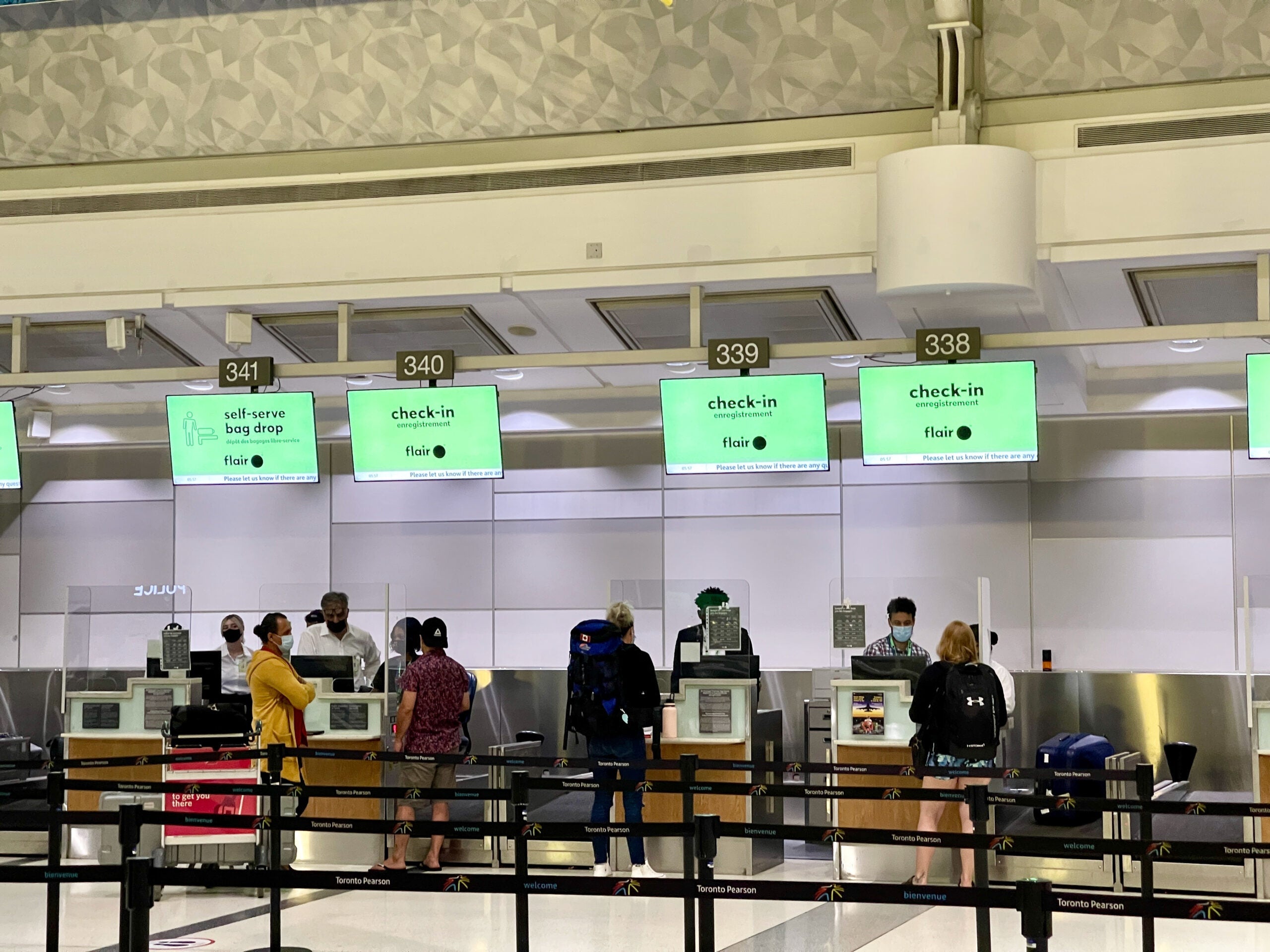 Close up of Flair Airlines bag drop