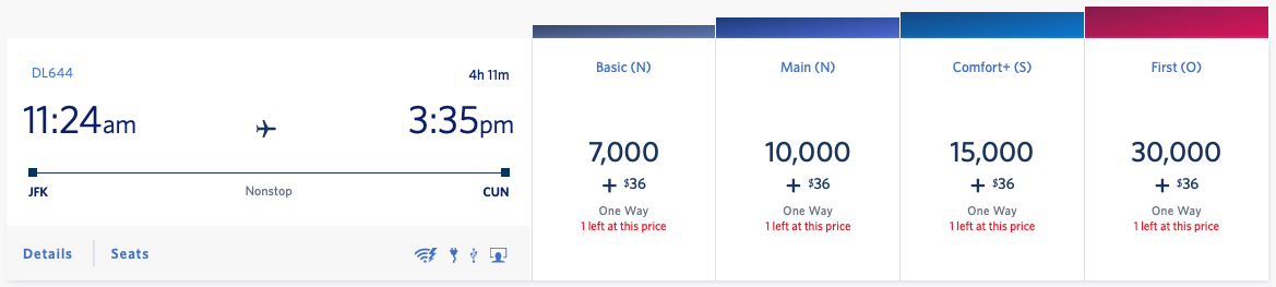Delta JFK to CUN Pricing on Dec 14