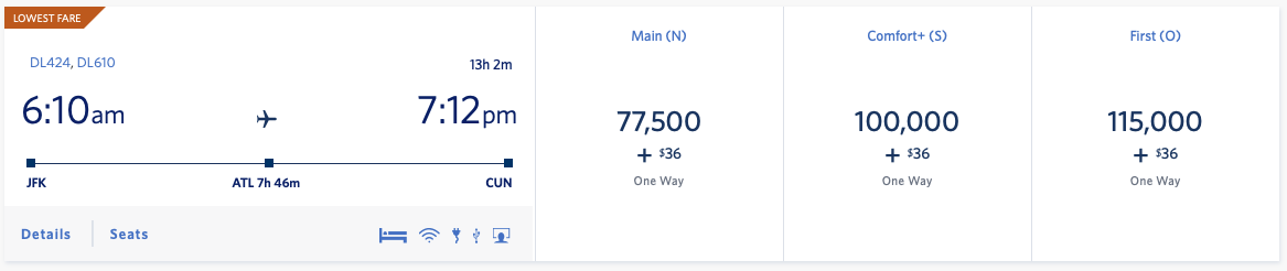 Delta JFK to CUN Pricing on Dec 23